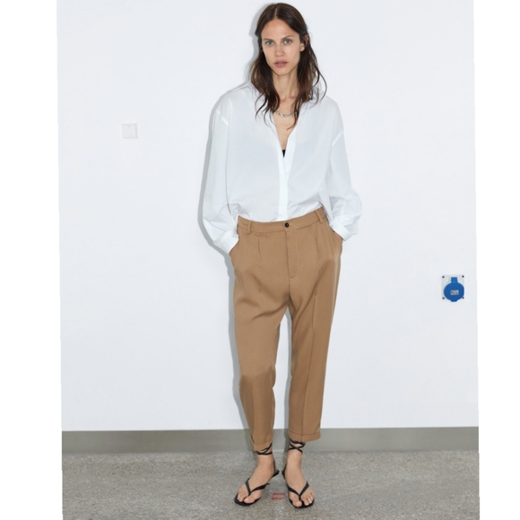 ZARA TROUSERS WITH TURN-UP HEM TENCEL LYOCELL - Picture 2 of 6